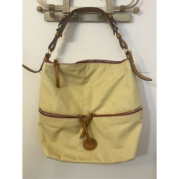 Dooney & Bourke Tan Brown Canvas Bag Leather Trim - Picture 10 of 10